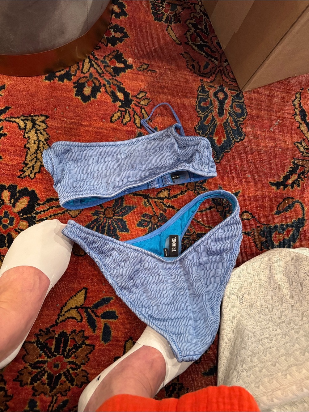 triangl swimwear Light Blue Ribbed Bandeau Bikini Set